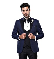 Wessi Erkek Ceket Desenli Lacivert Damatlık Slim Fit Takım Elbise - Wessi