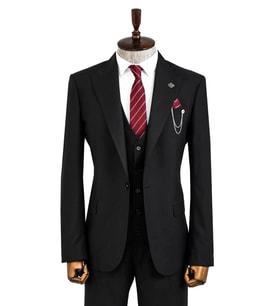 Sivri Yaka Tek Düğmeli Slim Fit Siyah Takım Elbise  Wessi