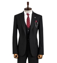 Sivri Yaka Tek Düğmeli Slim Fit Siyah Takım Elbise  Wessi