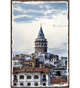 Galata Kulesi Retro Ahşap Poster Özel Istanbul Koleksiyonu -hbb