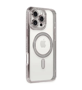 Apple İphone 16 Pro Kılıf Joke Simli Magneticsafe Kılıf - Pembe
