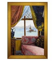 Yalıdan Kız Kulesi Motifli Kanvas Tablo 50 x 70 cm Gold Çerçeve