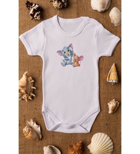 Unisex Bebek Tom Ve Jerry Organik Baskılı %100  Pamuklı Zıbın