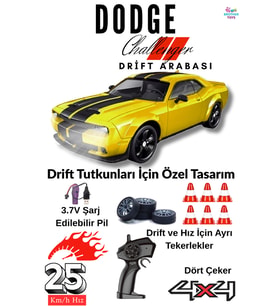 25 Km/H Hız Yapan Dodge Challenger Şarjlı 2.4 Ghz Uzaktan Kumandalı Drift King Araba Sarı