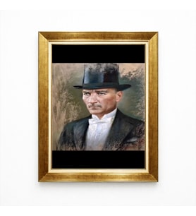 Tablore Atatürk Portresi Siyah Silindir Şapkalı Kanvas Tablo Altın Rengi Çerçeveli