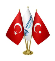 Masa Üstü Memleket Partisi Bayrağı Türk Bayrağı Üçlü Pirinç Direk Masa Bayrak Seti