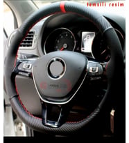 Renault Clio Uyumlu Dikmeli Direksiyon Kılıfı Alkantara Karbon Kırmızı