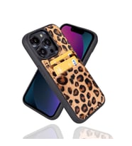 Bouletta Apple iPhone 14 Pro Uyumlu Deri Kartlıklı Arka Kapak LEO1 Leopar