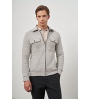Taş Rengi Örme Bebe Yaka Kendinden Desenli Yırtmaçsız Astarsız Slim Fit Classic Mont 1007245156