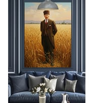 Buğday Tarlası Mustafa Kemal Atatürk Dekoratif Kanvas - Mdf Ahşap Tablo
