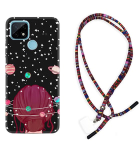 Realme C11 C21 C21Y C25Y C11 2021 Kılıf Boyun Asklı Rasta Silikon Space Woman 1311