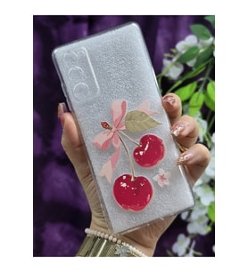Samsung Galaxy S20 FE Uyumlu Kiraz ve Kurdele Desenli Şeffaf Telefon Kılıfı