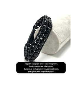SERTİFİKALI Obsidyen Çift Sıra Küp Kesim Kilitli Doğal Taş Bileklik 6mm Taş