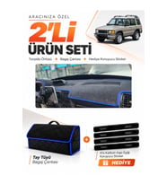 e-biz LAND ROVER DİSCOVERY 2 (1998-2004) Uyumlu Torpido Örtüsü + Tay Tüyü Çanta - Siyah-Mavi - LR002