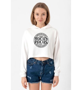 Hocus Pocus Sanderson Sisters Ekru Kadın Crop Kapşonlu