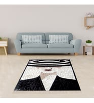 Mozaik Kadın Figürü Desenli Dijital Baskı Yıkanabilir Kaymaz Taban Modern Salon Halısı ve Yolluk (Gri)
