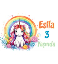 Unicorn ve Gökkuşağı Temalı Doğum Günü Afişi -1 70x100 cm