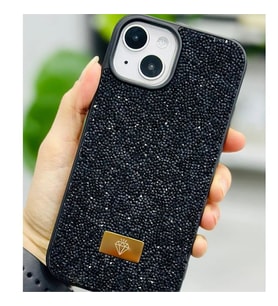 Coverzone iPhone 15 Plus ile Uyumlu Elmas Desen Ta?l? K?l?f � 2 mm Kamera �?k?nt? Koruma, I??lt?l? L�ks ??k Darbe Emici Kapak Siyah