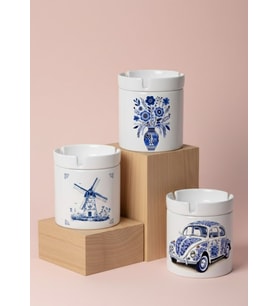 Vintage Delft Blue 3'lü Kapaklı Kokusuz Küllük Seti