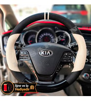 Kia Pro Ceed Dikme Direksiyon Kılıfı Delikli Deri Parlak Siyah Bej Detay Çift Yüzük ve Dikiş 2013-2018