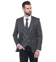 Düz Gri Slim Fit Yelek Ceket Set  Wessi