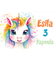 Gökkuşağı Saçlı Unicorn Temalı Doğum Günü Afişi 35X50 cm