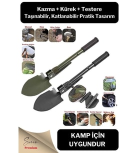 Profesyonel Çelik Katlanır Taşınabilir Pratik Kamp Kazma Kürek Ve Kesme Aleti Seti Orcamp Kazkürkes