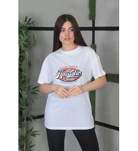 Unisex Baskılı Oversize T-Shirt - Beyaz