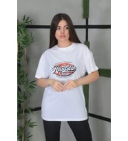 Unisex Baskılı Oversize T-Shirt - Beyaz