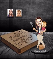Kişiye Özel Anneler Günü Anne ve Erkek Çocuk Karikatürlü Ahşap Kutulu Biblo Model-2