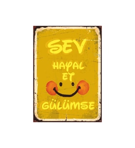 Sev Hayal Et Gülümse Retro Ahşap Tablo - Pozitif Enerji ve Motivasyon Tasarımı