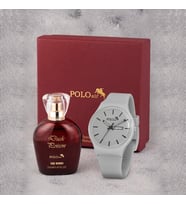 Polo Air Spor Gün Ay Takvimli Kadın Kol Saati Parfüm Bordo Hediyelik Kutsunda Set Gri Siyah Renk ST-2169S3 (Gri)