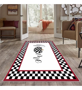 Bordo Dama Desenli Yıkanabilir Kaymaz Taban Leke Tutmaz Modern Salon Halısı ve Yolluk