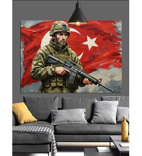 Asker Türk Bayrağı Dekoratif Kanvas - Mdf Ahşap Tablo