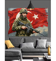 Asker Türk Bayrağı Dekoratif Kanvas - Mdf Ahşap Tablo