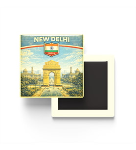 Retro Hindistan Yeni Delhi Şehri Temalı Vintage Buzdolap Magneti – 9x9 cm