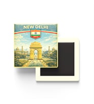 Retro Hindistan Yeni Delhi Şehri Temalı Vintage Buzdolap Magneti – 9x9 cm