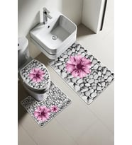 Modern Desenli Dijital Baskı 3’lü Banyo Paspas Takımı Yıkanabilir Kaymaz Tabanlı Klozet Takımı KLZ0060 (Çok Renkli)