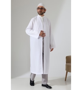 Erkek Namaz Elbisesi Buhara Yaka Cepli Namaz Cübbesi Beyaz - (Sfa)