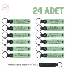 Açık Yeşil, Değerli Öğrencilerinize, İsim Yazılı Çok Özel Karne Hediyesi Anahtarlık 24’lü Set