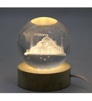 3d Kristal Cam Küre Ahşap Soketli İstanbul Temalı Led Lamba Alk2573