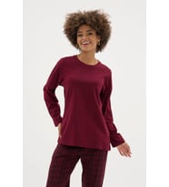 Kadın Bisiklet Yaka Ekose Desenli Şık Tasarım Pijama Takımı (Bordo)