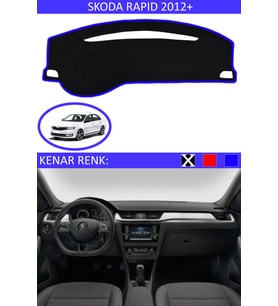 Skoda Rapid 2012+ İçin Uygun Torpido Koruma Halısı Siyah Kenar Renk Mavi