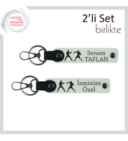 Boks Eldivenli, Kırmızı Temalı, Kişiselleştirilebilir İsimli Deri Anahtarlık Takımı, Beyaz-Beyaz