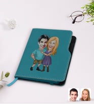 BK Gift Kişiye Özel Sevgililer Karikatürlü Turkuaz Termo Deri Defter-80