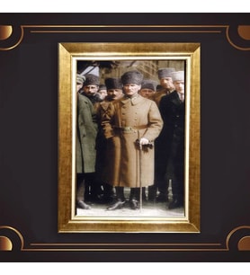 Özel Seri Paspartulu Çerçeveli Atatürk Tablo l108 (Gold)