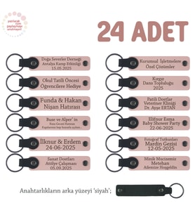 Zeka Oyunları Kursu Bitiminde, 24'lü Set, İsim Yazılabilir Deri Anahtarlık, Pudra & Siyah