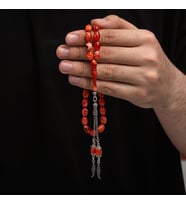 Sıkma Kehribar 925 Ayar Gümüş Tesbih (Bej)