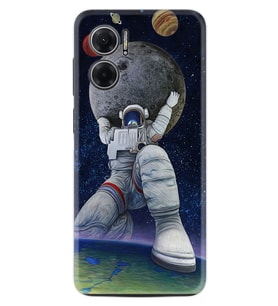 Xiaomi Redmi Note 11E Kılıf Silikon Desen Özel Seri Astronot ve Dünya 1759
