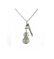 Keman Violin ve Keman Yayı Kolye Erkek Kadın Antik Gümüş Kaplama 60 cm Zincir